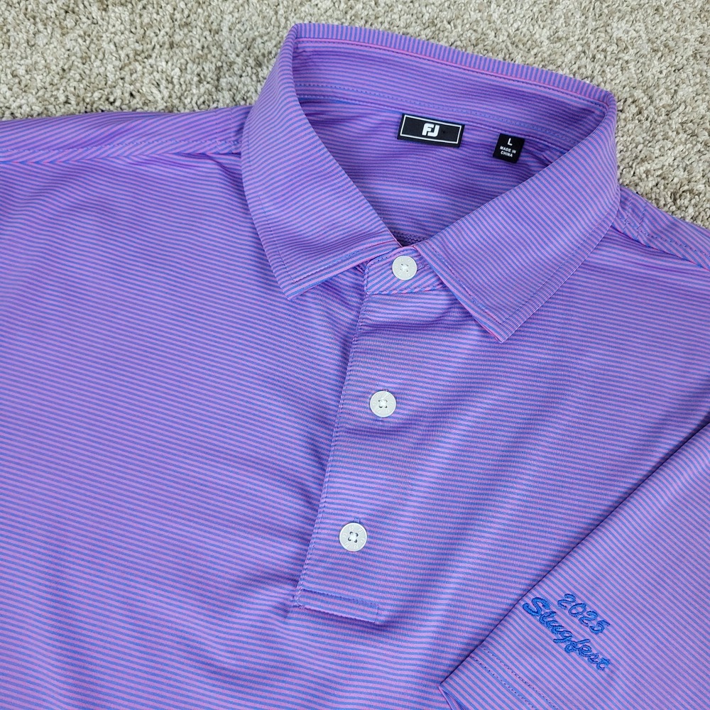 FootJoy Mens Large Purple Blue Striped Performance Stretch Polo Short Sleeve‎